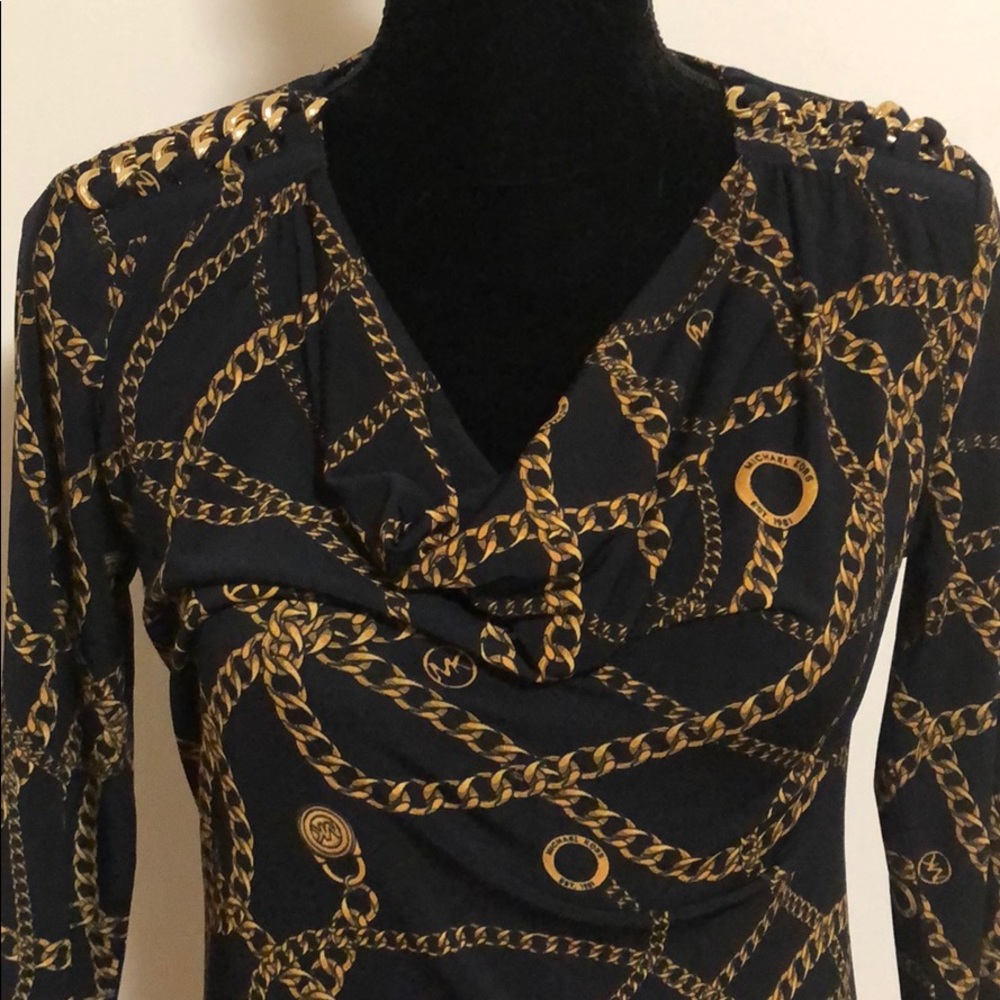 Michael Michael Kors gold chain print blue dress - Picture 3 of 5